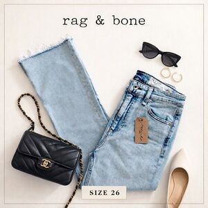 Rag & Bone Light Wash Raw Hem Straight Crop Jeans Size 26 Premium Designer Denim